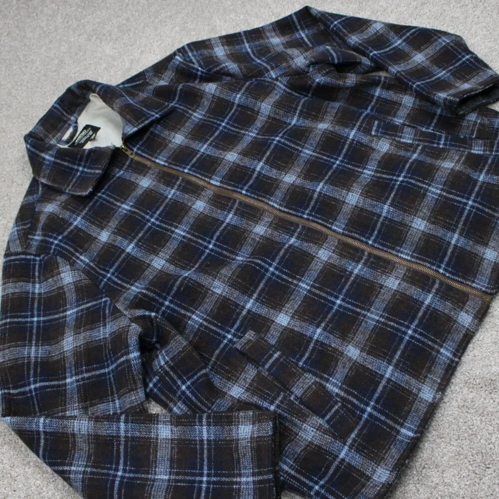 WeSC Flannel Shirt Jacket Mens 2XL Womens 3XL Blue/Brown Plaid Lined L/S Button - Picture 6 of 13